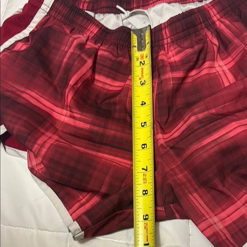 Nike Red Athletic Shorts with Plaid Design